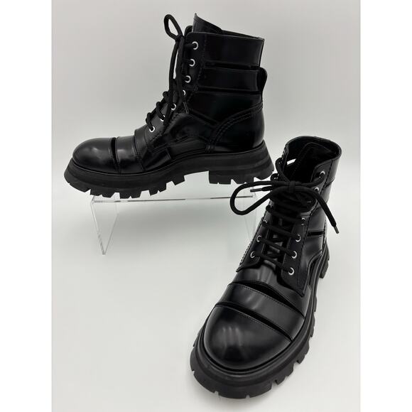 Alexander McQueen Shoes - Alexander McQueen Wander Leather Cutout Combat Boots Black Size 39 / 9